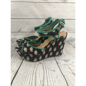 Report SHALA Navy Blue Bird Wedge Heel Sandals